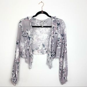 American Rag | Lavender Raw Edge Floral Crinkled Gauze Crop Cardigan